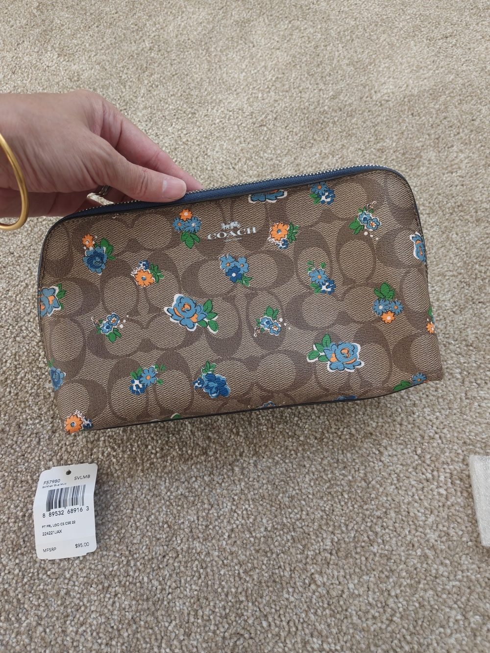 COACH Floral Signature Canvas Zip Pouch - Brown/Blue/Orange